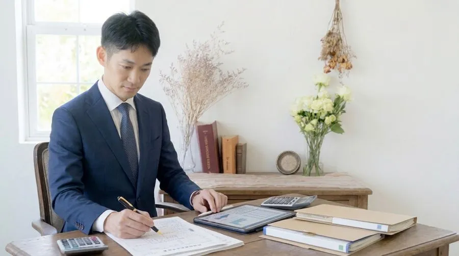 書類を確認する谷口亮輔